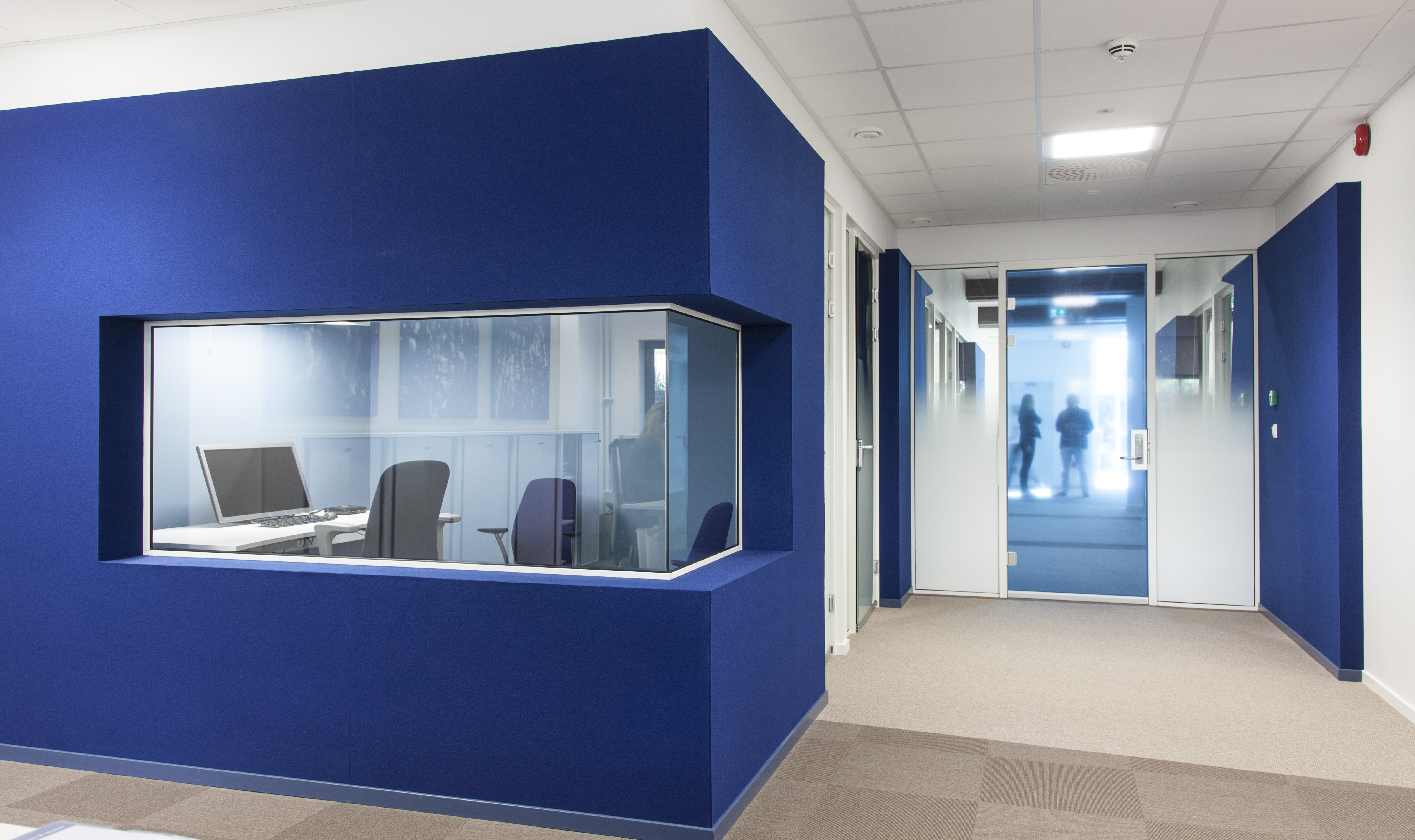 blå filt opklæbet på væg i bank