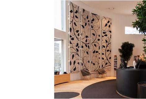 fraster, filt, Plus, felt, uldfilt, akustik, udsmykning, indretning, design, akustik panel, lyddæmpning, twister, akustik panel, filtfarver, dekoration