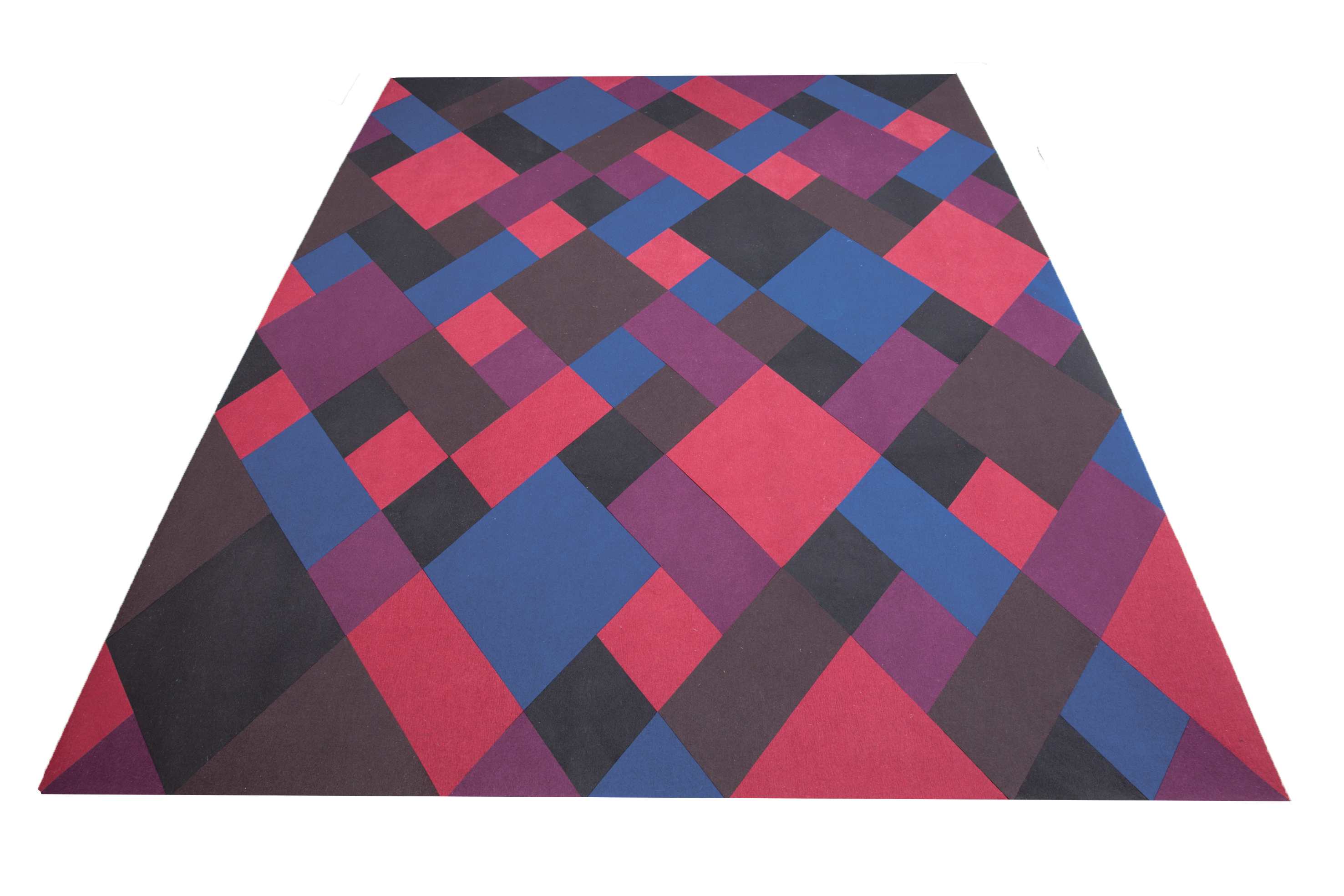 Filt tæppe design rhombus blå rød wine