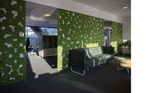 Rumafskærmning med grøn Fraster filt kontor