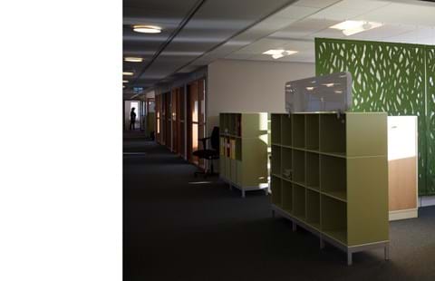 Rumafskærmning med grøn Fraster filt kontor