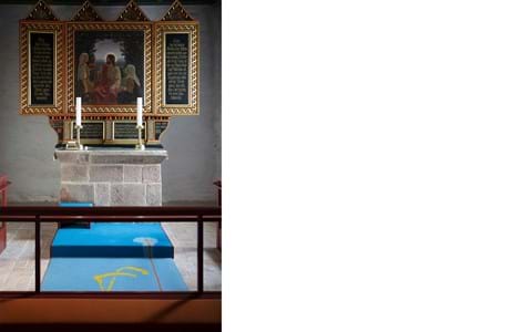 Kunstnerisk altertæppe i filt skallerup kirke