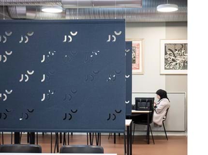 Rumdelere i filt i kantine på universitet med udskæringer (3)