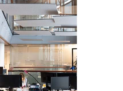 akustisk løsning, acoustic, decoration and acoustic, wool felt, baffles, vandret akustik løsning