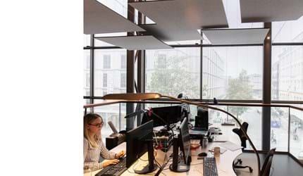 akustisk løsning, acoustic, decoration and acoustic, wool felt, baffles, vandret akustik løsning