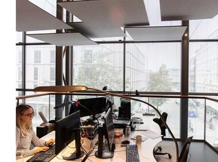 akustisk løsning, acoustic, decoration and acoustic, wool felt, baffles, vandret akustik løsning