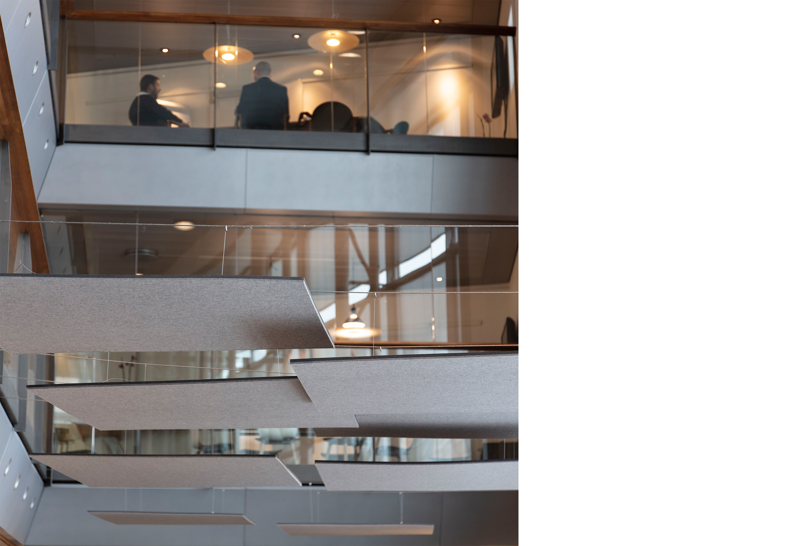 akustisk løsning, acoustic, decoration and acoustic, wool felt, baffles, vandret akustik løsning