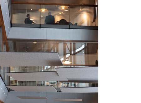 akustisk løsning, acoustic, decoration and acoustic, wool felt, baffles, vandret akustik løsning