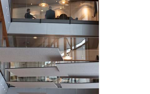 akustisk løsning, acoustic, decoration and acoustic, wool felt, baffles, vandret akustik løsning