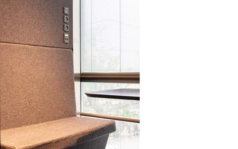 akustisk løsning, acoustic, decoration and acoustic, wool felt, baffles, vandret akustik løsning