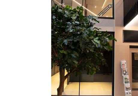 Fraster filt opklæbet på væg i trappegang